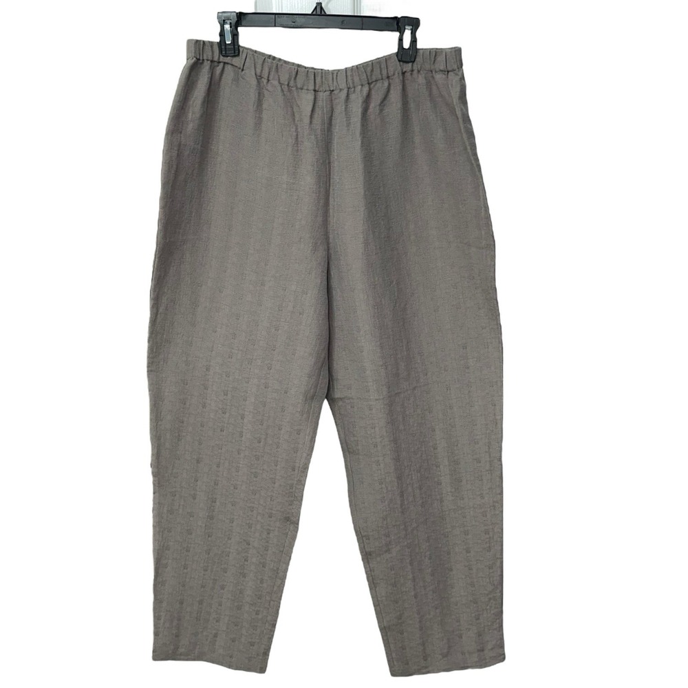 NWT Eileen Fisher Silk Linen Blend Pants in Taupe Elastic Waist Wide Legs Size L